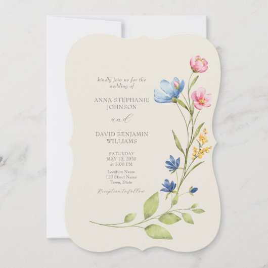 Wildflower bruiloft uitnodiging met QR-code (Voorkant)