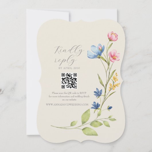 Wildflower bruiloft uitnodiging met QR-code (Achterkant)