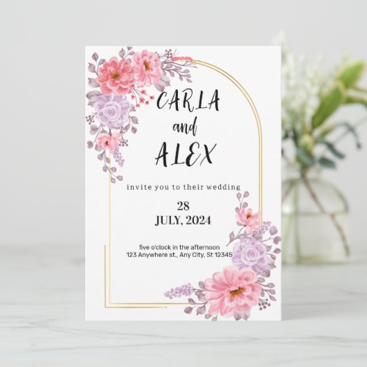 Wildflower bruiloft uitnodiging Sjabloon, afdrukba (Staand voorkant)