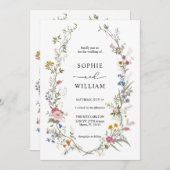 Wildflower bruiloft uitnodiging Sjabloon, afdrukba (Voorkant / Achterkant)