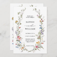 Wildflower bruiloft uitnodiging Sjabloon, afdrukba