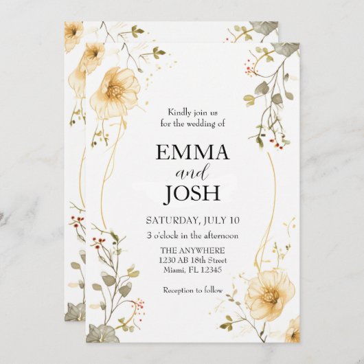 Wildflower bruiloft uitnodiging Sjabloon Boho (Voorkant / Achterkant)