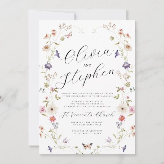 Wildflower bruiloft uitnodiging, zomer bruiloft kaart (Voorkant)