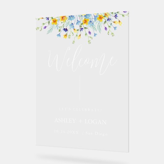 Wildflower bruiloft Welkomstbord Acryl Bord (Hoek)