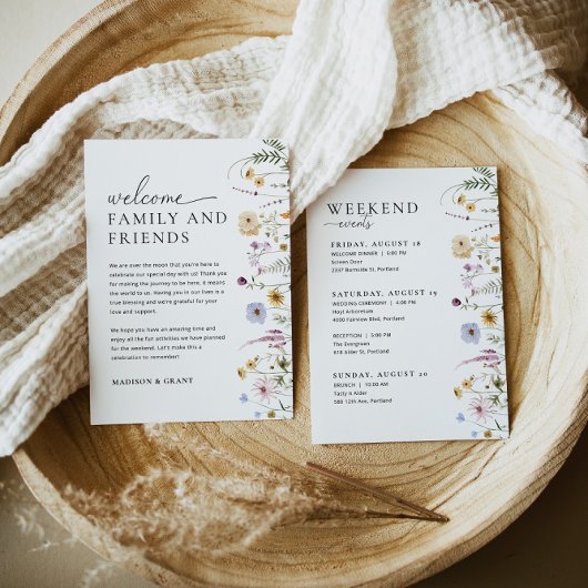 Wildflower bruiloft welkomstbrief tijdlijn Kaart