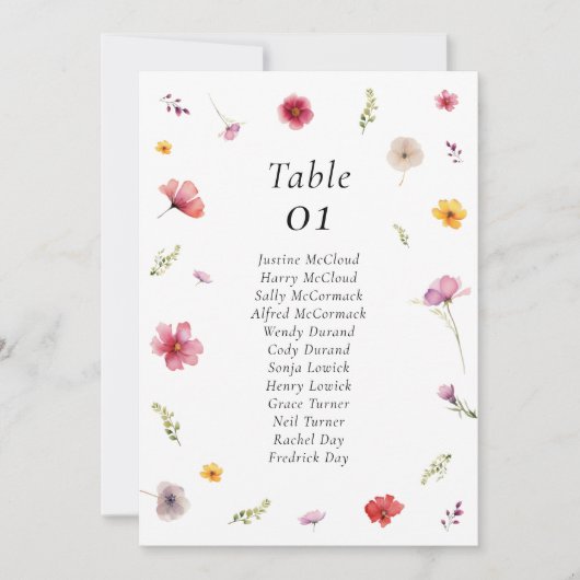 Wildflower bruiloft zitgrafiek Kaart (Voorkant)