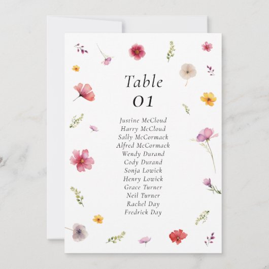 Wildflower bruiloft zitgrafiek Kaart (Achterkant)