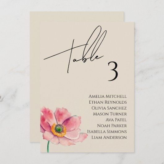 Wildflower bruiloft zitgrafiek Kaart (Voorkant / Achterkant)