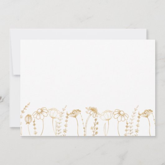 Wildflower Bruiloftsreceptie Gouden Bloemenschets Kaart (Achterkant)
