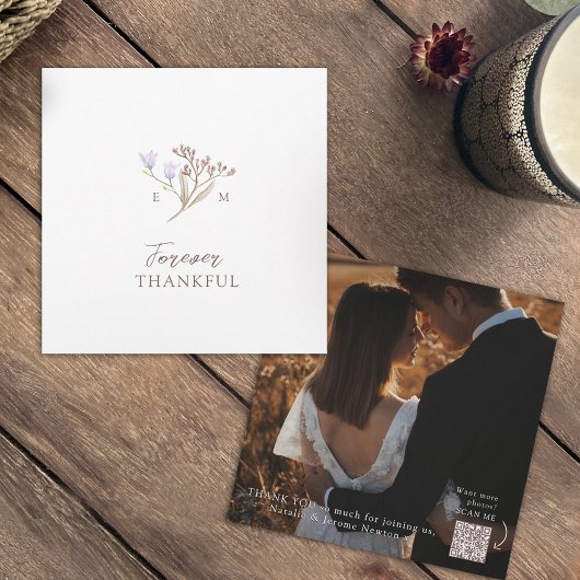 Wildflower bruine val bruiloft foto QR code link Bedankkaart