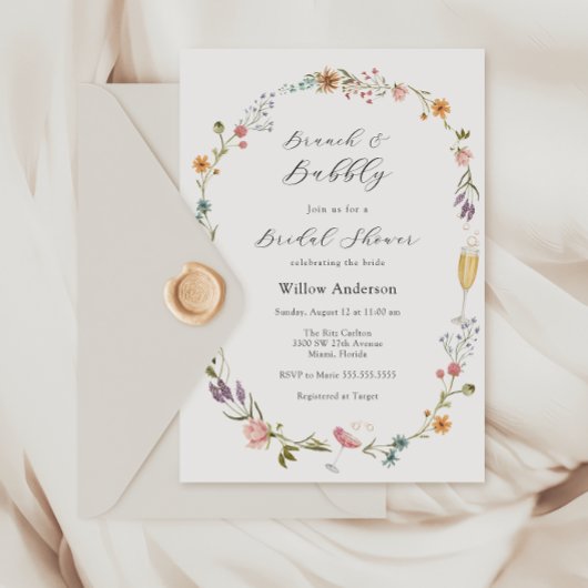 Wildflower Brunch en Bubbly Vrijgezellenfeest Invi Kaart