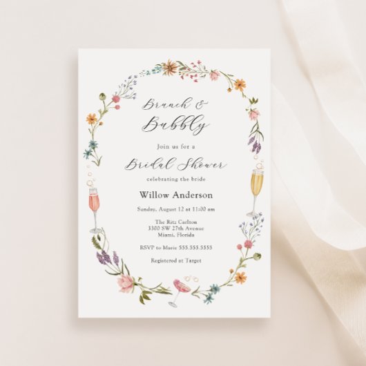 Wildflower Brunch en Bubbly Vrijgezellenfeest Invi Kaart