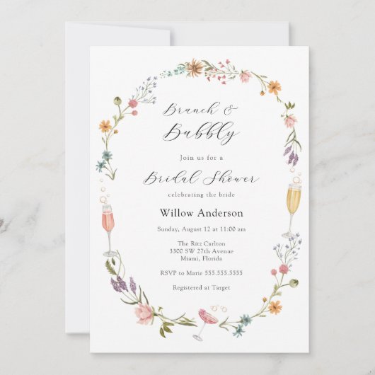 Wildflower Brunch en Bubbly Vrijgezellenfeest Invi Kaart (Voorkant)