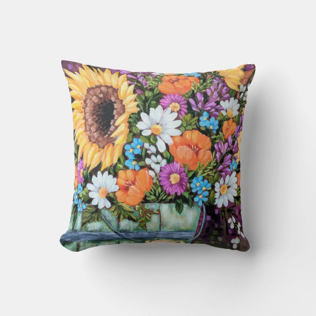 "Wildflower Bucket Boeket" Worp Kussen (Voorkant)