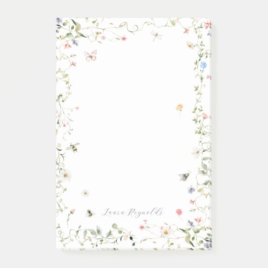 Wildflower Bumble Bee Monogram Gepersonaliseerd Post-it® Notes (Voorkant)