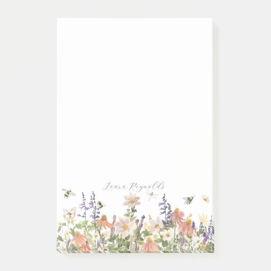 Wildflower Bumble Bee Monogram Gepersonaliseerd Post-it® Notes (Voorkant)