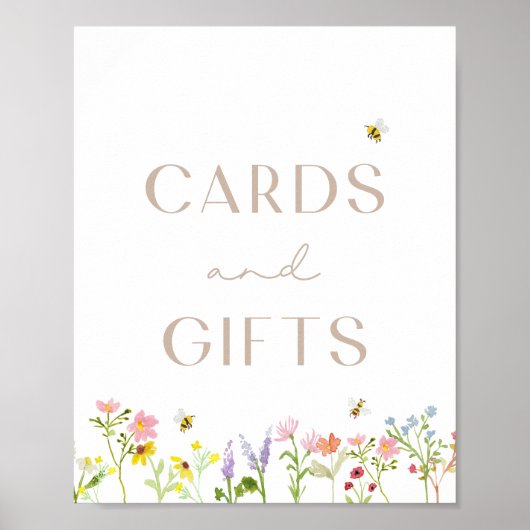 Wildflower Bumblebee Bloemen Kaart en Geschenken t Poster (Voorkant)