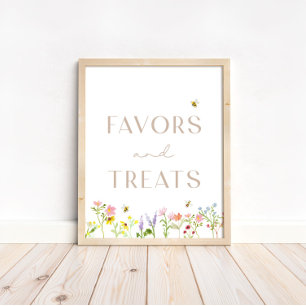 Wildflower Bumblebee Floral Favors and Treats Sign Poster