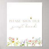 Wildflower Bumblebee Floral Gastenboek teken Poster (Voorkant)