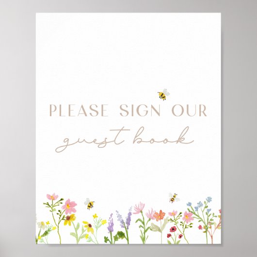 Wildflower Bumblebee Floral Gastenboek teken Poster (Voorkant)