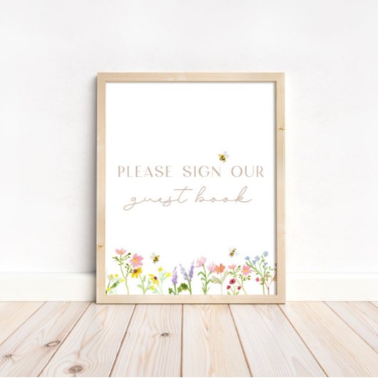 Wildflower Bumblebee Floral Gastenboek teken Poster
