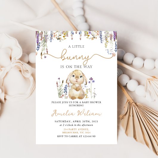 Wildflower Bunny Easter Baby shower Uitnodiging