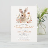 Wildflower Bunny Girl Baby shower Uitnodiging (Staand voorkant)