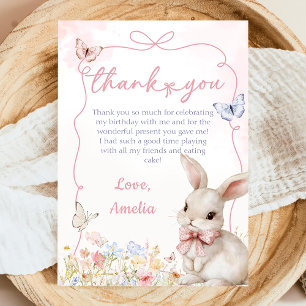 Wildflower Bunny Girl Roze Verjaardag Bedankt Card