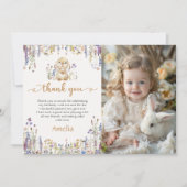 Wildflower Bunny Girl Verjaardagsfoto Bedankkaart (Voorkant)