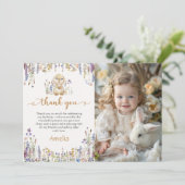 Wildflower Bunny Girl Verjaardagsfoto Bedankkaart (Staand voorkant)