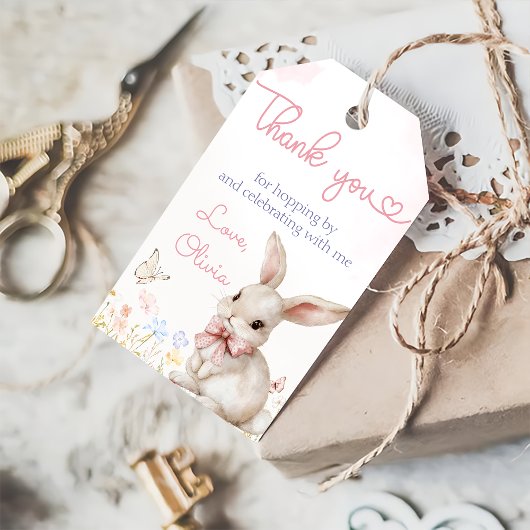 Wildflower Bunny Konijn Roze Verjaardag Gift Label Cadeaulabel