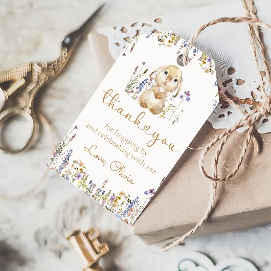Wildflower Bunny Konijn Verjaardag Gift Label Cadeaulabel