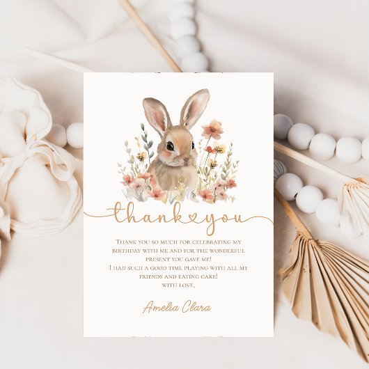 Wildflower Bunny Meisje Verjaardag Bedankt Card