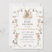 Wildflower Bunny Rabbit Baby shower Uitnodiging (Voorkant)