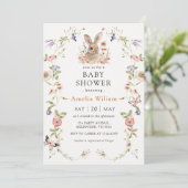Wildflower Bunny Rabbit Baby shower Uitnodiging (Staand voorkant)