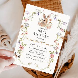 Wildflower Bunny Rabbit Baby shower Uitnodiging