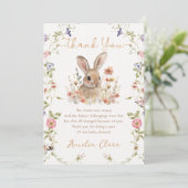Wildflower Bunny Rabbit Girl Baby shower Bedankkaart (Staand voorkant)