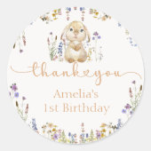Wildflower Bunny Rabbit Verjaardag Sticker (Voorkant)