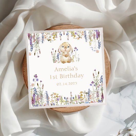 Wildflower Bunny Verjaardagspapier Servet