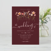 Wildflower Burgundy Blush Pink Wedding QR code Kaart (Staand voorkant)