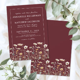 Wildflower Burgundy Floral Wedding Kaart
