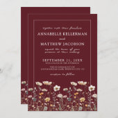 Wildflower Burgundy Floral Wedding Kaart (Voorkant / Achterkant)