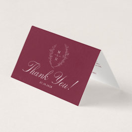 Wildflower Burgundy Wedding Folded Photo thank you Kaart