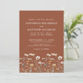 Wildflower Burnt Orange Floral Wedding Kaart (Staand voorkant)