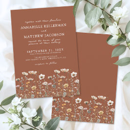 Wildflower Burnt Orange Floral Wedding Kaart