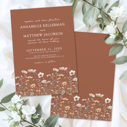 Wildflower Burnt Orange Floral Wedding Kaart