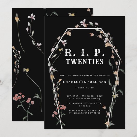 Wildflower Bury Rip 20s Zwart 30e verjaardag Kaart (Voorkant / Achterkant)