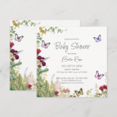 Wildflower Butterflies Baby shower Invitation Kaart (Voorkant / Achterkant)