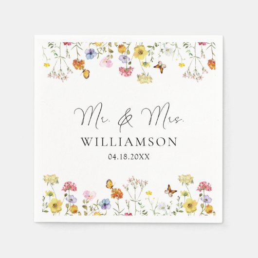 Wildflower Butterflies Boho de heer & Mrs Wedding Servet (Voorkant)