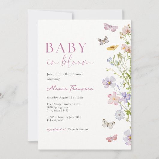 Wildflower Butterfly Baby in Bloom Shower Kaart (Voorkant)